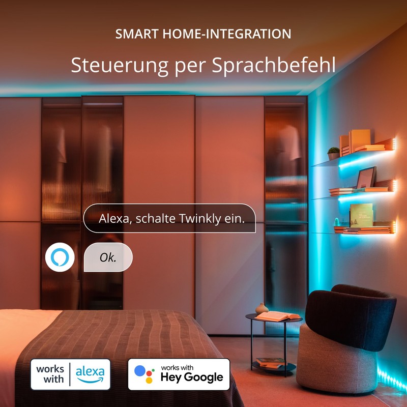Twinkly Line Starter Kit 1,5m, Magnetischer Multicolor-LED-Streifen, Kit mit Smart