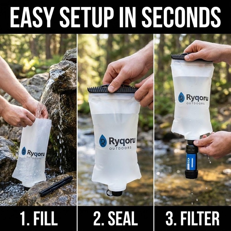 2L Collapsible Water Bag, 28mm Thread Compatible with Sawyer Squeeze
