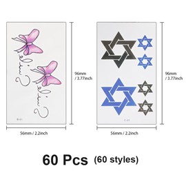 UMCHU 60 Sheets Tattoo Stickers for Women, Watercolour Butterfly Flower Fake Tattoo Stickers, Realistic Fake Tattoos, Waterproof Temporary Tattoo Stickers