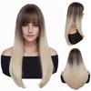 GNIMEGIL 28 INCH Long Straight Hair Wig with Bangs Ombre