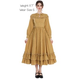 NSPSTT Women Pioneer Dress Vintage Civil War Dresses colonial costume Girl Plaid Long Dress