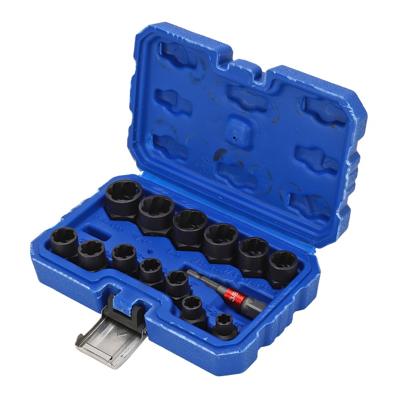 14Pcs Nut Remover Extractor Kit 3/8in Damaged Rusty Bolt Removal