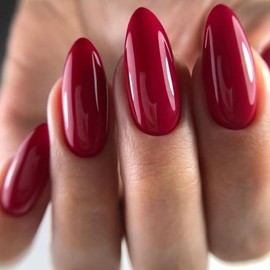 Wine Red Press On Nails Almond Medium with Nail Glue Kit Reusable Fake Nails False Nail Set Jelly Glue Nail File 12 Sizes 24pcs