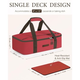 Insulated Casserole Carrier for Hot or Cold Food 9x13 - Insulated Food Container Bag Warmer with Heat-Resistant Mat for Potluck Parties Picnic Cookouts Fits 9" x 13" Casserole or Baking Dish