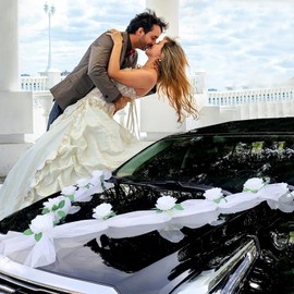 Car Decoration Wedding Garland Wedding Decoration White Gauze Rose Decoration Set with Suction Cups Car Jewellery Bride Couple Rose Decoration Car Wedding