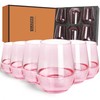 GLAZVIA Pink Stemless Wine Glasses Set of 6-15oz Pink Wine