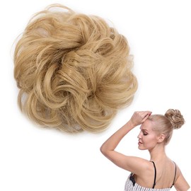 Messy Updo Hairpiece Scrunchy Scrunchie Hair Bun Extension [Dark Blonde to Ash Blonde] Curly Hair Ribbon Ponytail Extensin Donut Hair Chignons