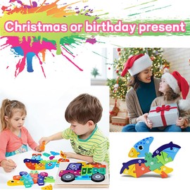 Wooden Puzzle for Children, Wooden Puzzle from 2 3 4 Years Montessori Toy Gift for 1 2 3 Year Old Boys and Girls - Pack of 4 (Dinosaurs and Boat)