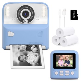 Instant Print Camera for Kids, Christmas Birthday for Age 3-12 Girls Boys Gifts, Children Selfie Camera Print Black&White Photo for 3 4 5 6 7 8 9 Year Old Toddler Toys with 32GB Card (Blue)