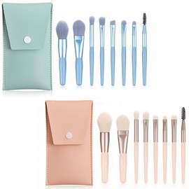 Portable Makeup Brush Set with Leather Case (8 Pieces, Random Color) Brush (Random Color) 2ea