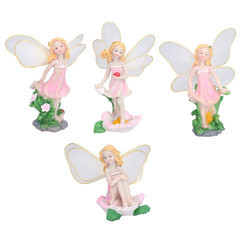 4Pcs Flower Fairies Figurines Statue Garden Home Ornament Resin Model