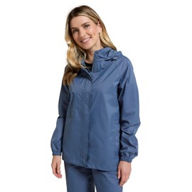 Mountain Warehouse Pakka Womens Waterproof Packable Jacket - Foldaway Hood Jacket, Ladies Coat, Lightweight Rain Jacket - For Spring Summer, Walking, Travelling Blue Women's Size 10