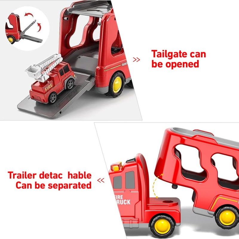 KBIBCK 5 in 1 Feuerwehrauto Spielzeug, Kinder LKW Spielzeug Transporter