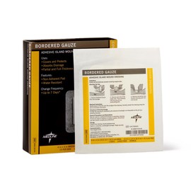 Medline Bordered Gauze, 4" x 4" Adhesive Island Wound Dressing, Sterile, 15 Count