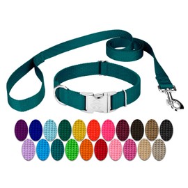 Country Brook Petz Premium Nylon Dog Collar and Leash Set for Small Medium Large Dogs - Vibrant 30+ Color Selection (Extra Large, 1 Inch, Teal)