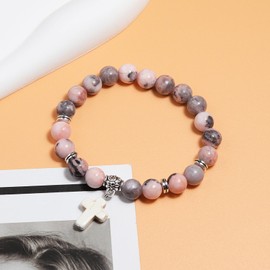 Christian Gifts for Women Men Cross Healing Crystal Bracelets Faith Easter Catholic Religious Jewelry Natural Stone Stretch Bracelets Stress Relief Anxiety Yoga Bracelet Birthday Gifts For Teens, 3,