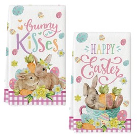 DIELIANHUA Pack of 2 Happy Easter Tea Towels, Happy Easter Tea Towels, 43 x 66 cm Easter Tea Towels, Cotton Easter Tea Towels, Perfect as Easter Decoration for Home/B