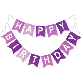 G2PLUS Already Threaded Happy Birthday Garland, 16 × 20 cm Happy Birthday Garland Purple, Paper Birthday Garland, Large Happy Birthday Bunting for Children, Adults Birthday Party
