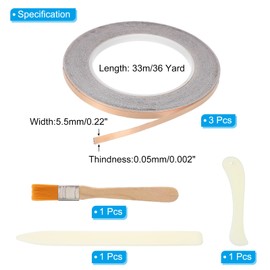 PATIKIL 36 Yard 2/9 Inch Copper Foil Tape,3 Roll Black Back Copper Tape with Single-Sided Conductive Stained Glass Foil Tool with Scraper and Brush for Stained Tools DIY Crafting