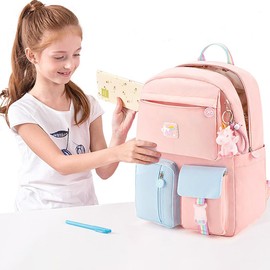 kuggty Kids Backpack for Girls Wide Open Elementary Primary Middle School Bags,Large Capacity Waterproof Bookbag Multifunction Casual Daypack Laptop Travel Bag For Teens (Blue)