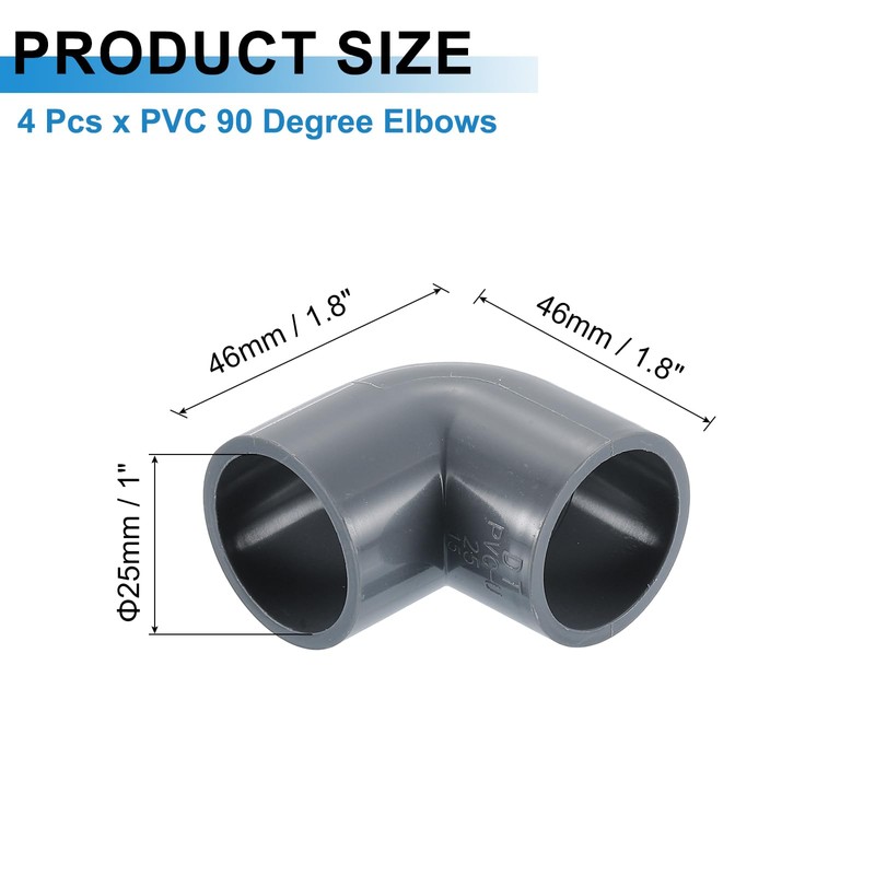 sourcing map 3/4" 90 Degree Elbow, 8Pcs PVC Pipe Fittings