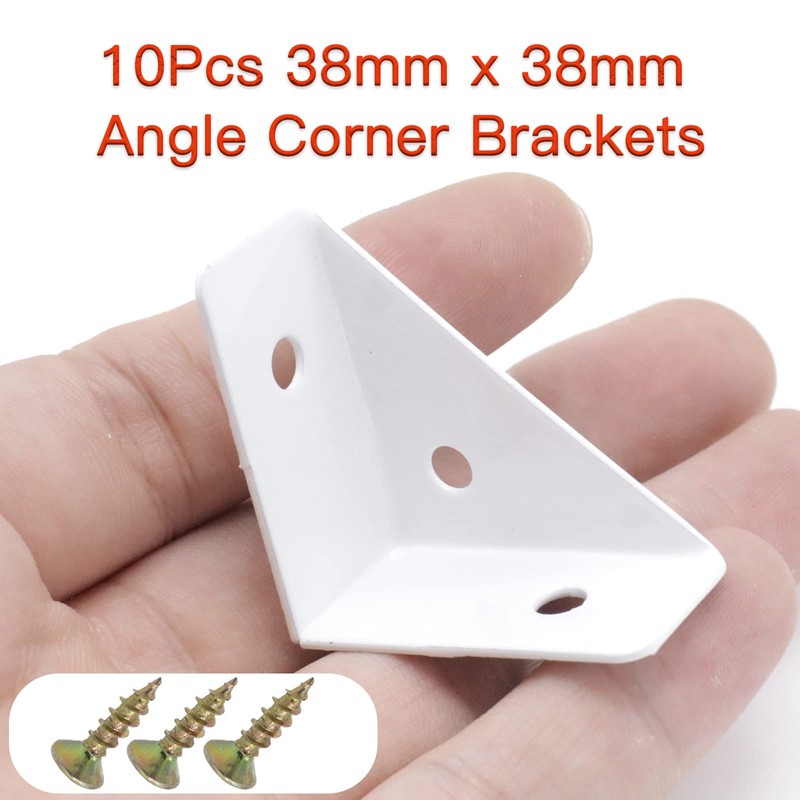 Joyangy 10Pcs White Right Angle Corner Shelf Bracket, 38x38mm Metal