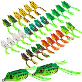 Goture Frog Lure 30Pcs,Top Water Bass Fishing Lures,Hollow Body Frogs for Bass Fishing,PVC Frog Fishing Lures with Tungsten Steel Fishing Hooks 5.8g 0.2oz for Freshwater Saltwater