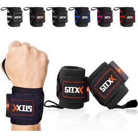 STIXX Gym Wrist Wraps Weightlifting - 18” Heavy Duty Wrist Support Gym Training Fist Straps for Bodybuilding & Powerlifting with Thumb Loop for Men & Women (Black)