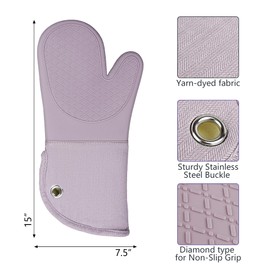 Professional Microwave Silicone Oven Mitts one Pair, Kitchen Mitten Set for Heat Resistant with 500 Degrees, Kitchen Gloves Pot Holder for BBQ Cooking Baking (Purple)