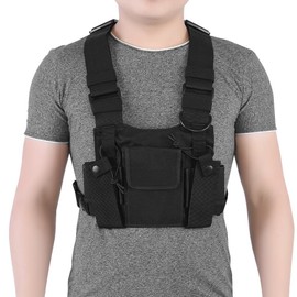 Jadeshay Walkie Talkie Chest Bag, Radio Chest Strap, Adjustable Nylon Walkie Talkie Shoulder Bag, Chest Bag, Men's Chest Strap Backpack, black, Casual