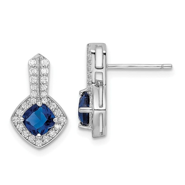 Diamond2Deal Sterling Silver Rhodium-plated Cubic Zirconia and Blue Glass Stud