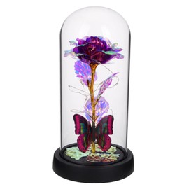 GLEAVI Faux Rose Flower in Glass Dome with Lights Decorative Preserved Flower for Bedroom Living Room and Table Romantic Nightlight for Valentine's Day and