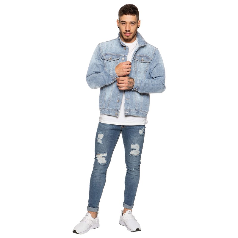 Ze ENZO Mens Denim Jacket Western Classic Style Trucker Vintage