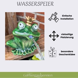 Gargoyle Frog 16 cm with Ceramic Solar Pump for Mini Pond Balcony and Patio