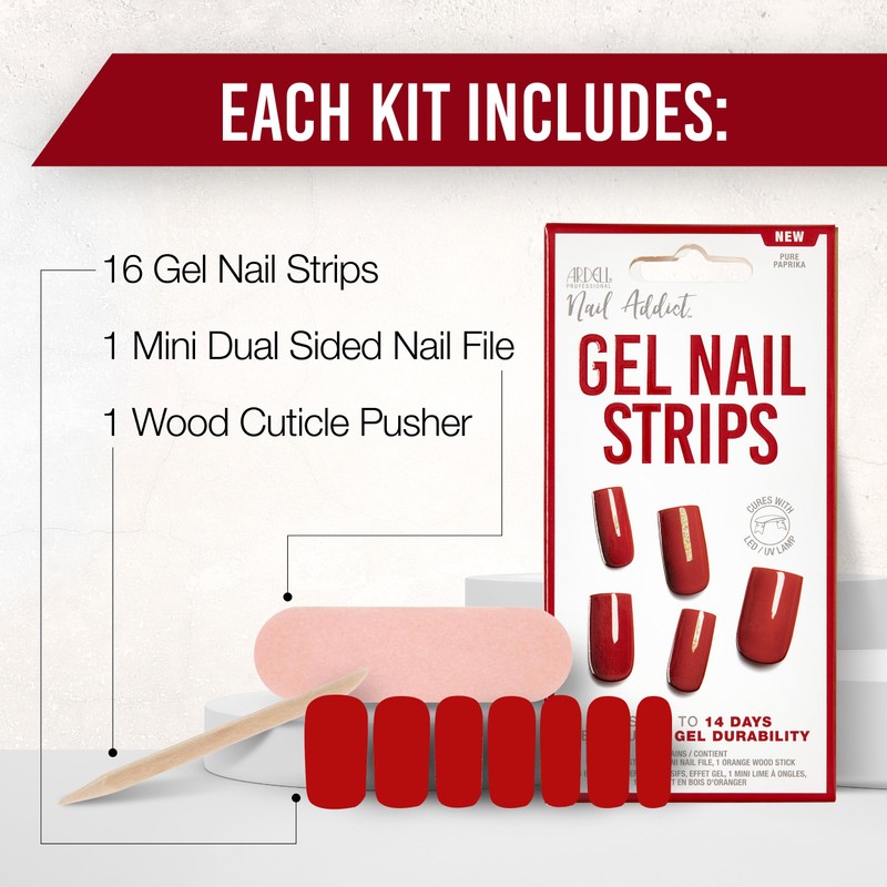 Ardell Nail Addict Gel Nail Strips - Pure Paprika, LED/UV