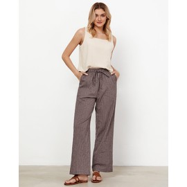 GRAPENT High Waisted Pants for Women Linen Pants Women Wide Leg High Waist Brown White Stripe Size Small US 4 to 6