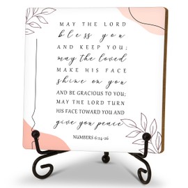 May the Lord Bless You and Keep You Bible Verses Wood Plaque Sign With Stand, Inspirational Desk Sign Decor for Home Office Table Shelf, Motivational Christian Gifts for Women Best Friends Coworkers