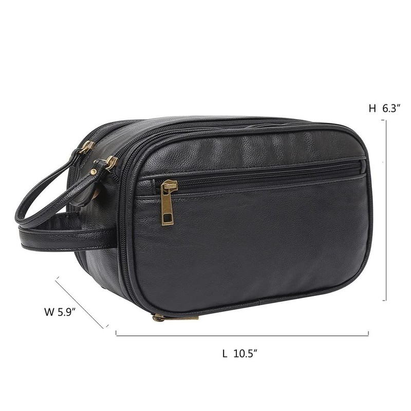 Water-Resistant Leather Toiletry Bag for Men, Large Travel Wash Bag