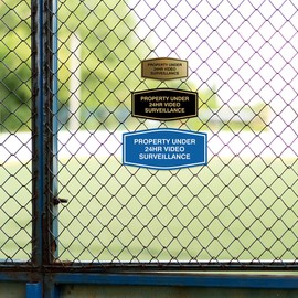 All Quality Fancy Property Under 24Hr Video Surveillance Sign | Property Security Sign with Easy Installation | 24/7 Security Monitoring (Brushed Silver) - Small 10 Pack