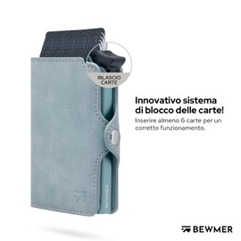 BEWMER Credit Card Holder 1 Shielded | Slim Wallet for Men and Women | Card Holder and ID Cover with RFID Protection and Money Clip Made of Carbon Fibre, Blue Sugar Paper, Con Zip
