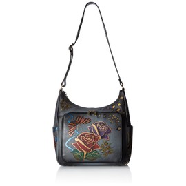 Anna by Anuschka Women's Genuine Leather Large Hobo Handbag | Zip-Top Multi-Compartment Tall Organizer | Rose Safari Grey