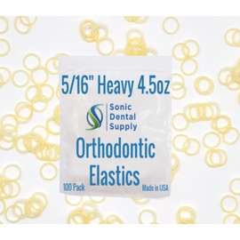5/16 Inch Orthodontic Elastic Rubber Bands - 100 Pack - Natural Latex, Heavy 4.5 Ounce Small Rubberbands, Braces, Dreadlocks Hair Braids, Tooth Gap, Packaging, Crafts - Sonic Dental - Made in USA