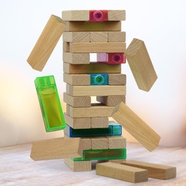 Funwares Wooden Blocks Stacking Game, Tumbling Tower and Balance Game, Family & Party Fun, Game for Kids and Adults, Ages 6+, Stack Attack- Add a Beverage Twist to Stacking Games