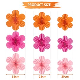 SUNBEAUTY Pack of 9 Paper Fan Decoration Hanging Garland Orange Flowers Paper Fan Pink Party Decoration for Wedding Birthday Table Decoration Classroom Baby Shower Rose Backdrop Garland