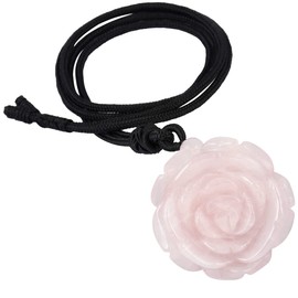 KYEYGWO Engraved Rose Flower Crystal Stone Necklace for Women, Handmade Energy Gemstone Pendant with Adjustable Cable 27 Inches, Rose Quartz, Crystal
