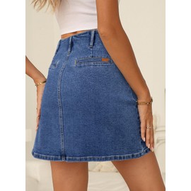 Sidefeel Women's Summer Jean Skirt 2025 Summer High Waist Zimbaplatinum Stretch Denim Mini Skirt Denim Skirt Small Dark Blue
