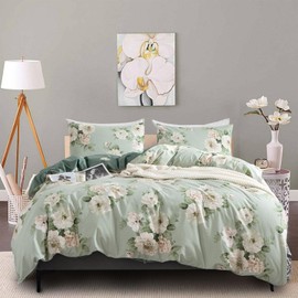 BUPIRD Floral Duvet Cover Queen 100% Soft Cotton 3 Pieces French Country Chic Garden Style Peony Flower Luxury Blossom Floral Vibrant Pattern Reversible Flower Duvet Cover Queen with Zipper Closure
