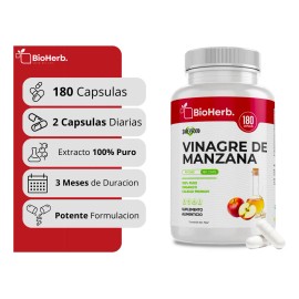 Vinagre De Manzana Madre 100% Puro 180 Cápsulas Bioherb Sabor Neutro