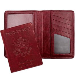 XZVXZV Passport Holder for Travel Essentials RFID Blocking Wallet Card Case PU Leather Passport Cover Women and Men (Wine)