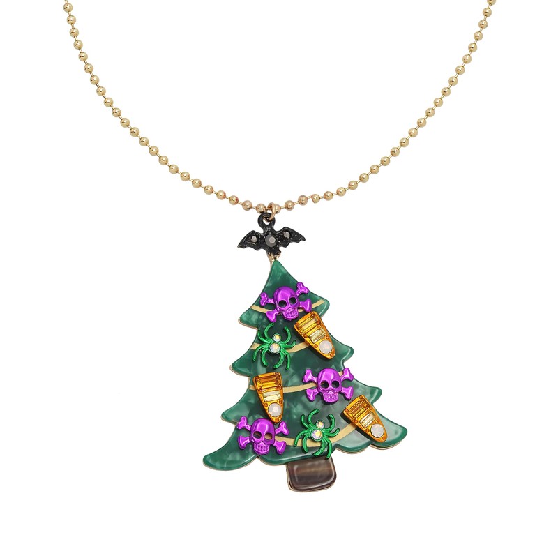 Betsey Johnson Spooky Christmas Tree Pendant Long Necklace